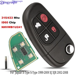 Jingyuqin chave remota com 4 botões para carro, chave remota para jaguar x-type s-type 1999-2009 xj xjr 2002-2008 315/433mhz com chip 4d60