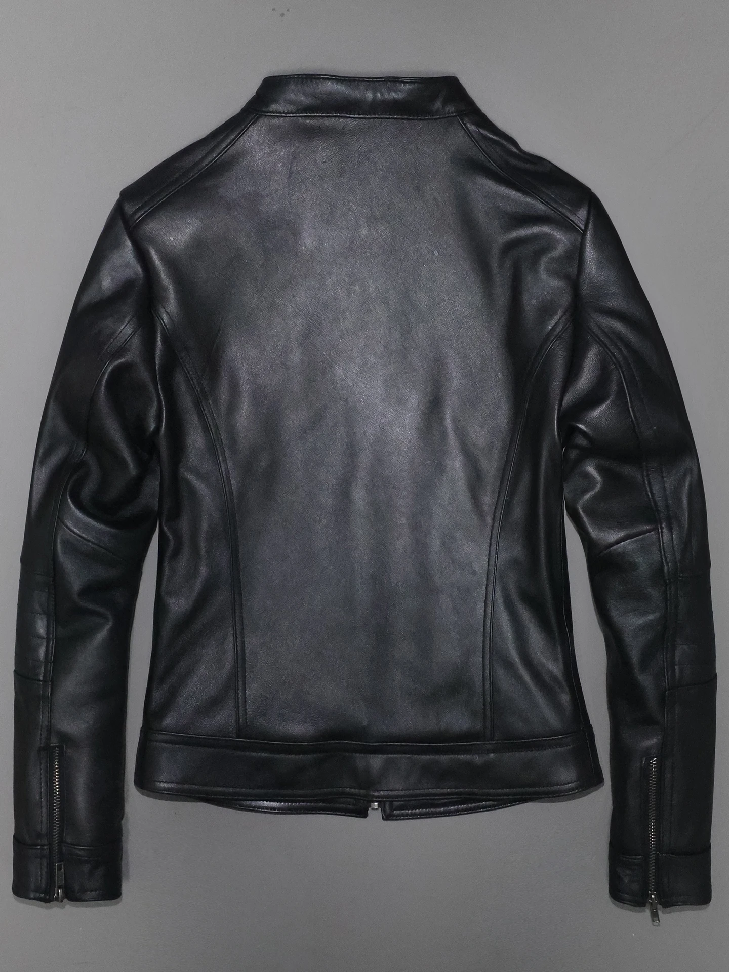 Damen-Jacke mit Stehkragen, erste Schicht, Schaffell, echtes Leder, schmal, kurz, lässig, Motor-Outwear