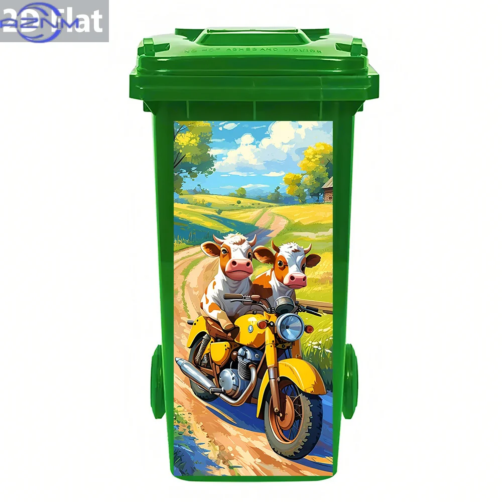 1pc of a Flat, Two-Dimensional Sticker Featuring Cows on a Yellow Motorcycle, Made of PVC. It'S Waterproof And Can Be Removed,