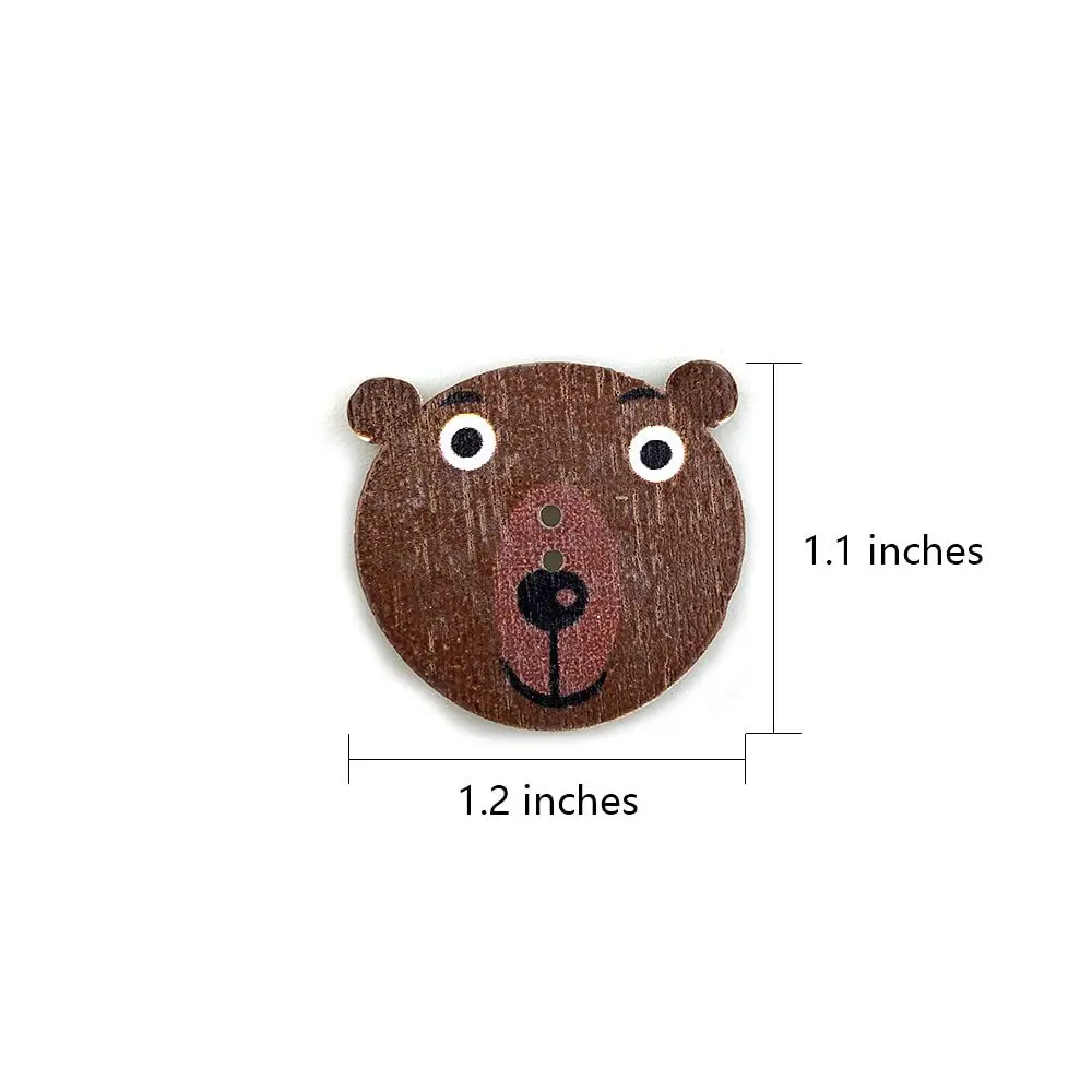 Bottoni in legno misti con testa di animale per bambini su sfondo bianco, confezione da 50 bottoni decorativi con bottoni per animali dei cartoni animati