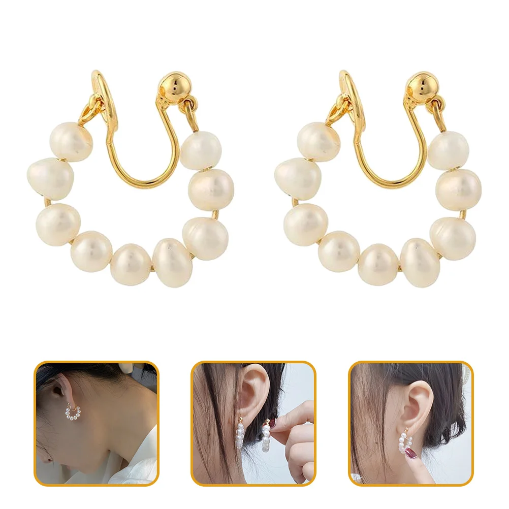 

1 Pair Pearl Clip Earrings Fashion Faux Pearl Ear Cuffs Non Pierced Lightweight Comfortable Ear Jewelry for Women Girls Party