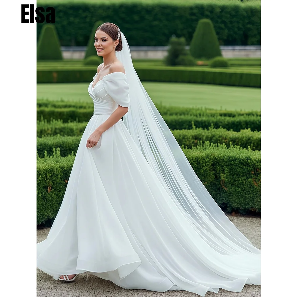 

Ivory Organza Wedding Dresses For Women Off-Shoulder Long Bridal Gowns A-line Slit Sexy Bride Dress vestido de novia Customized