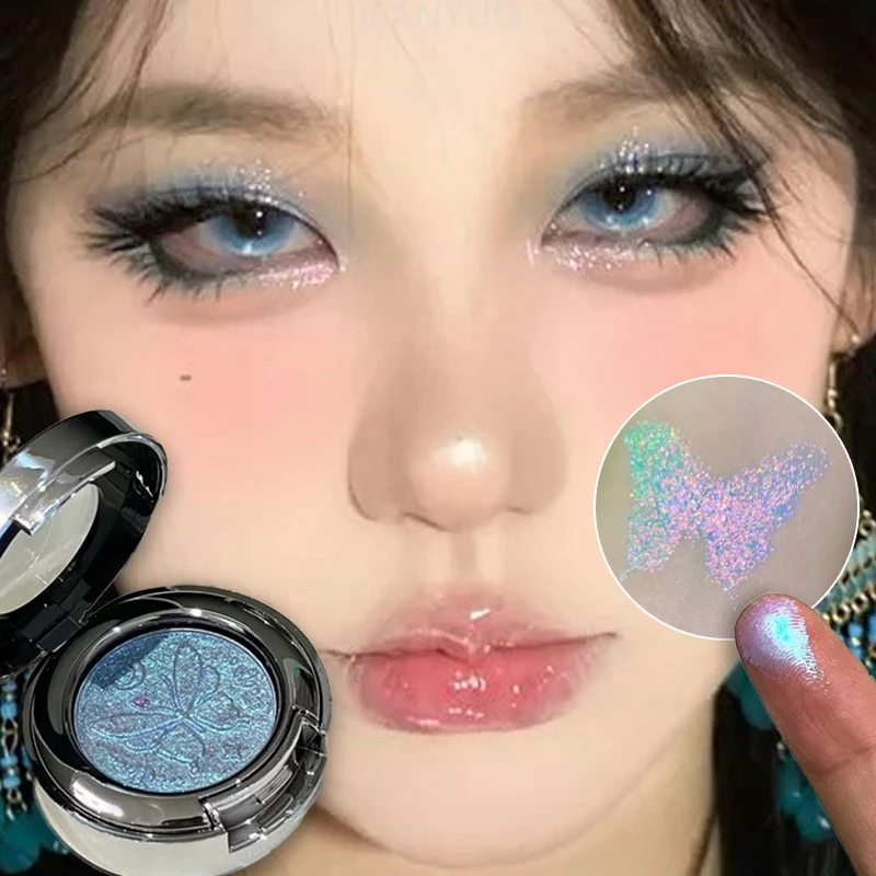 ثلاثية الأبعاد فراشة النقش الحرباء عينيه أحادية اللون عالية الصباغ لامع التدرج بريق لامع الأزرق هيغليغتر عيون ماكياج