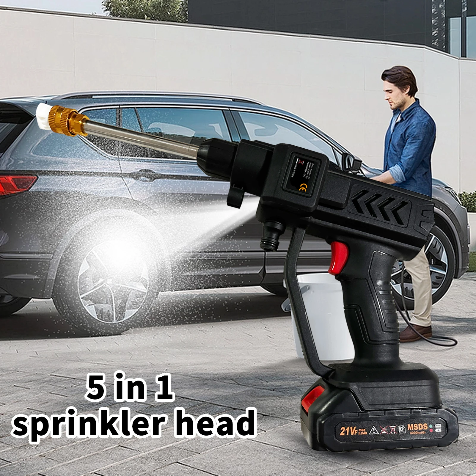 Cordless Power Washer 60Bar 300W High Power Washer Machine with Rechargeable Battery 5in1 Nozzles