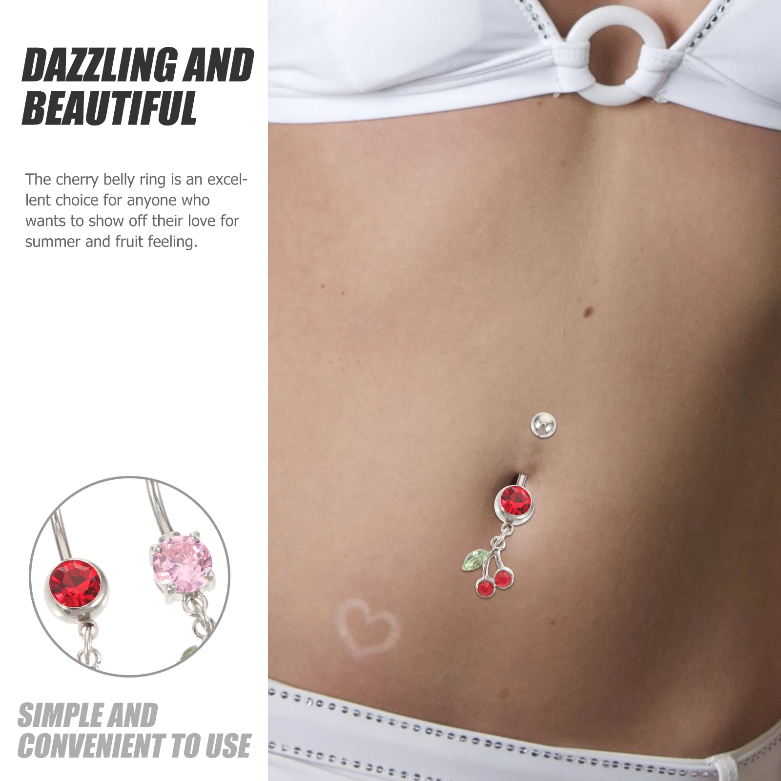 

2Pcs Button Rings Cherry Fruit Button Cherry Belly Ring Piercing Jewelry Belly Piercing Pregnancy Navel Rings