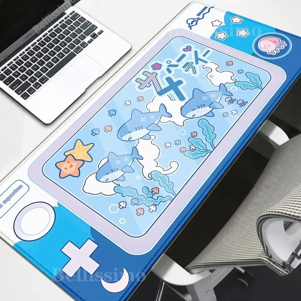 

Cute Geek Share Cute Shark Party Mouse Pad Large Non-Slip Rubber Base Keyboard Mousepad Office Work Accessorie teclado Desk Mat