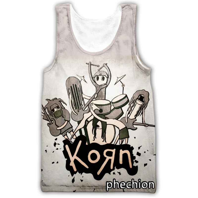 phechion Men/Women 3D Printed Korn band Sleeveless Vest Casual Streetwear Men Loose Sporting Tank Top D44