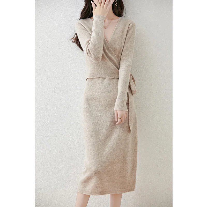 Autumn and Winter Cashmere Knitted Dress, Long, Slim fit Women\'s Sweater, Hip wrapped Wool Skirt, Wool Tight Women\'s Long Skirt