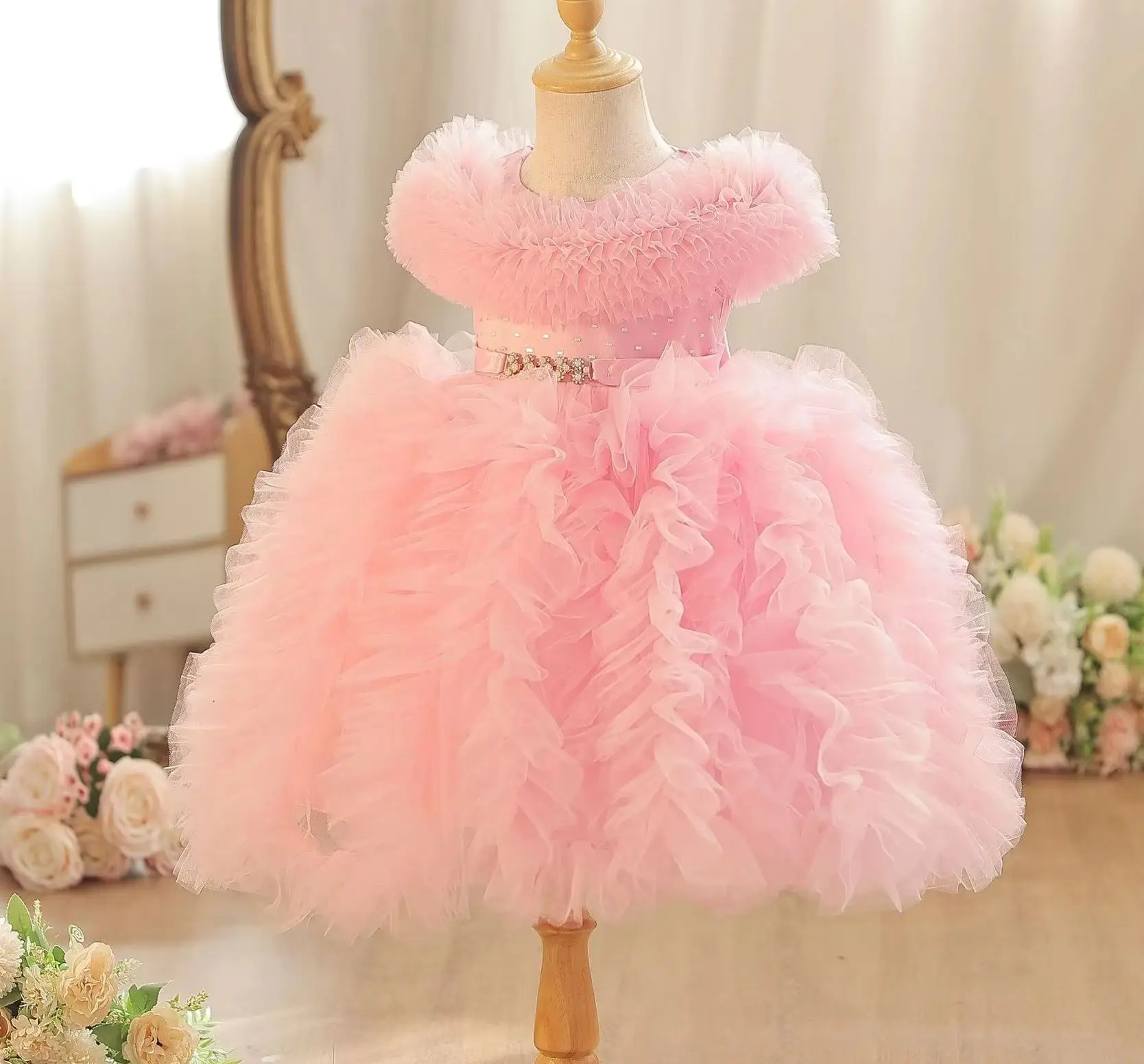 Baby Girl 1st Birthday Party Dress Princess Girls' Festival Dresses Dot Ball Gown Kid Girls Clothes