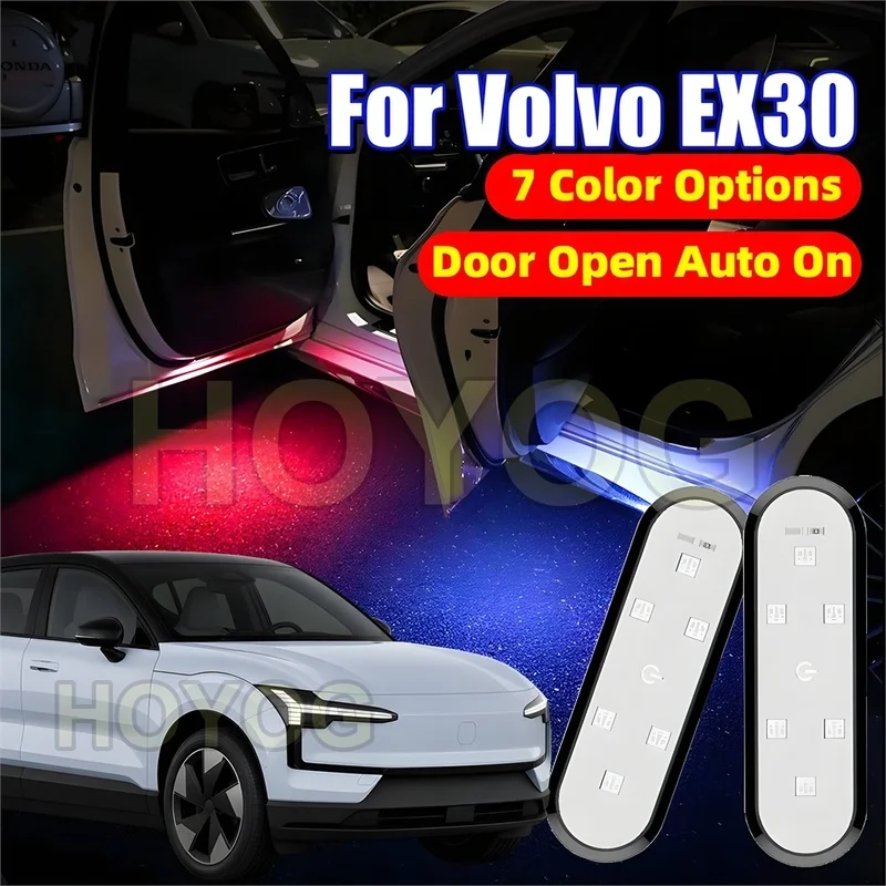 For Volvo EX30 2023-2026 USB Rechargeable Wireless 7-Color 1-4pcs Car Door Warning Light with Magnetic Sensor