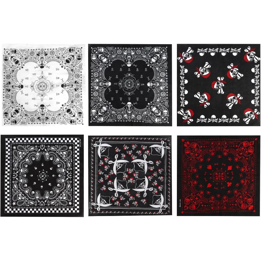 100 قطن باندانا قرصان للرجال - منديل بتصميم جمجمة لحفلات القراصنة وعصابة رأس رياضية للمغامرة الخارجية كاجوال