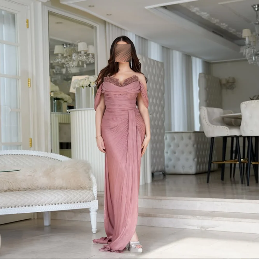 

Customized Sweetheart Prom Gown Off The Shoulder Backless Pleat Sequined Beading Draped Straight Evening Dresses Long Party Dres