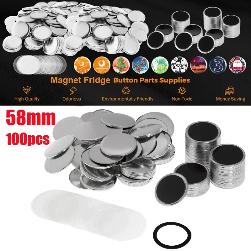 

100pcs 58mm Strong Soft Magnetic Refrigerator Sticker Badge Material DIY Blank Pin Button Badge for Badge Machine Household Use