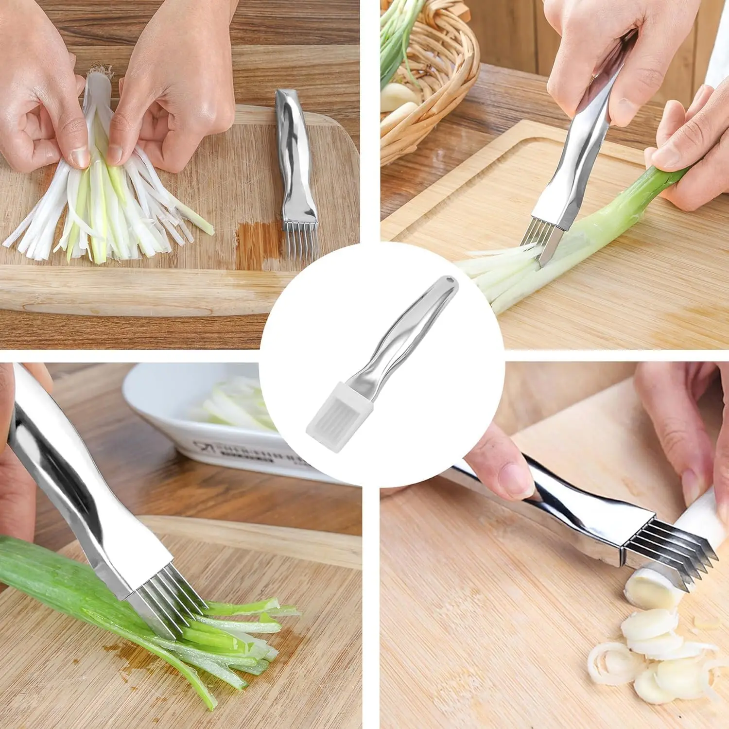 Stainless steel shredding knife, garlic, multi-functional vegetable cutter, suitable for onions, leeks, zucchini, potatoes, etc.