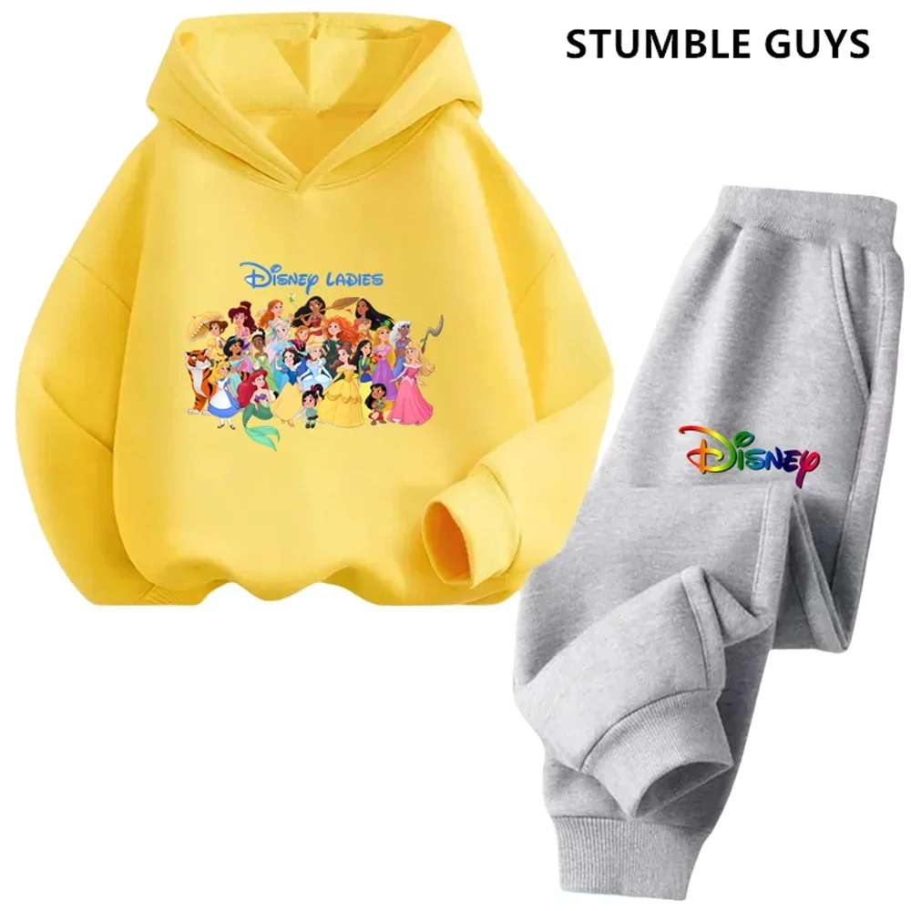 Disney Ladies Snow White Hoodie Set Girls Cartoon 3-14 Years Old Kawaii Street Casual Kids Sweatshirt Children Frozen Trucksuit