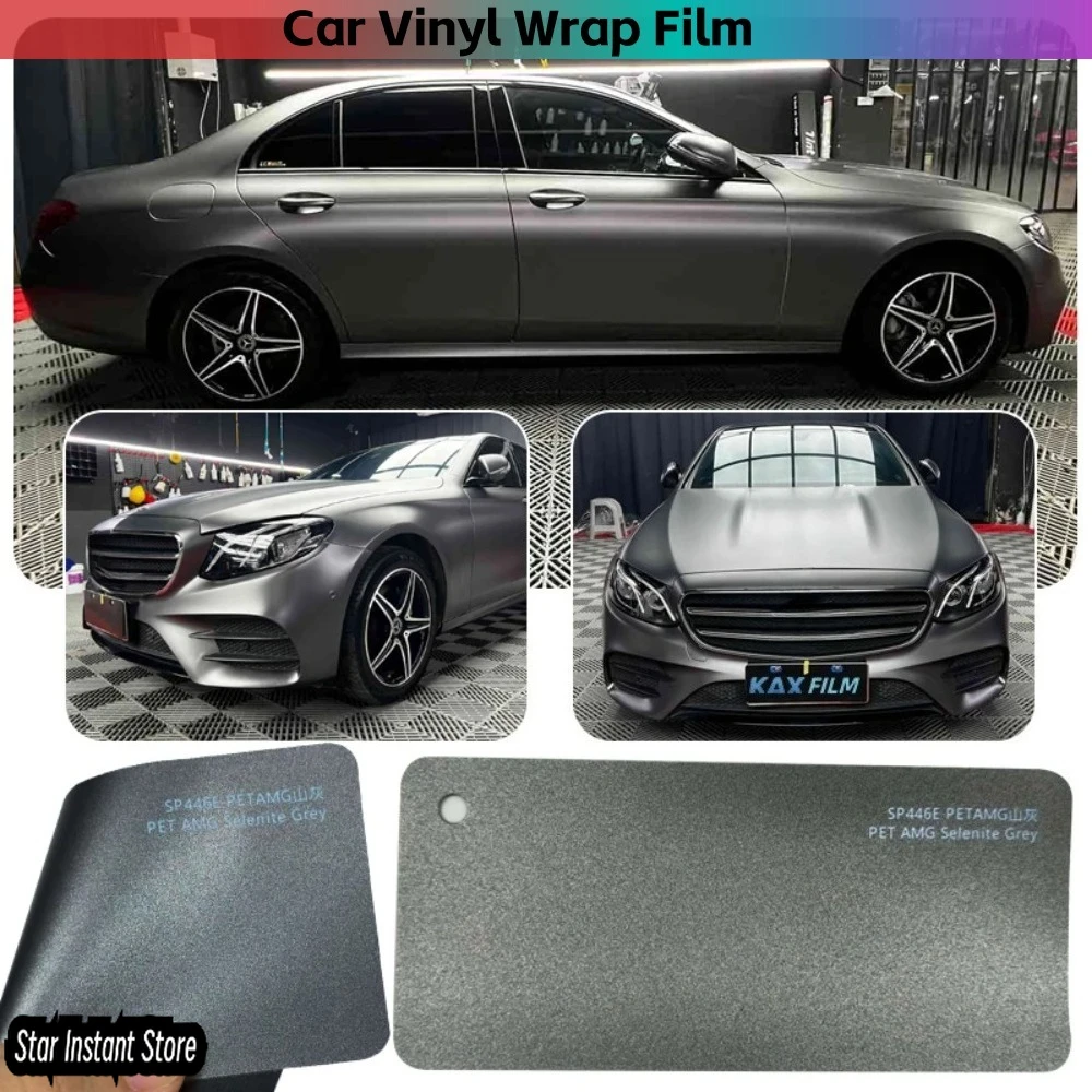 

Matte Ash Vinyl Wrap with PET Backing, AMG Mountain Grey Electro-optic Metal, Auto Body Sticker Wrapping Film