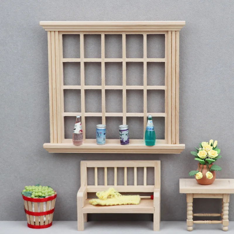 1pc 1:12 Dollhouse Wooden Square Window Frame Model Dollhouse 20 Pane Windows Dolls House Mini Furniture Accessories