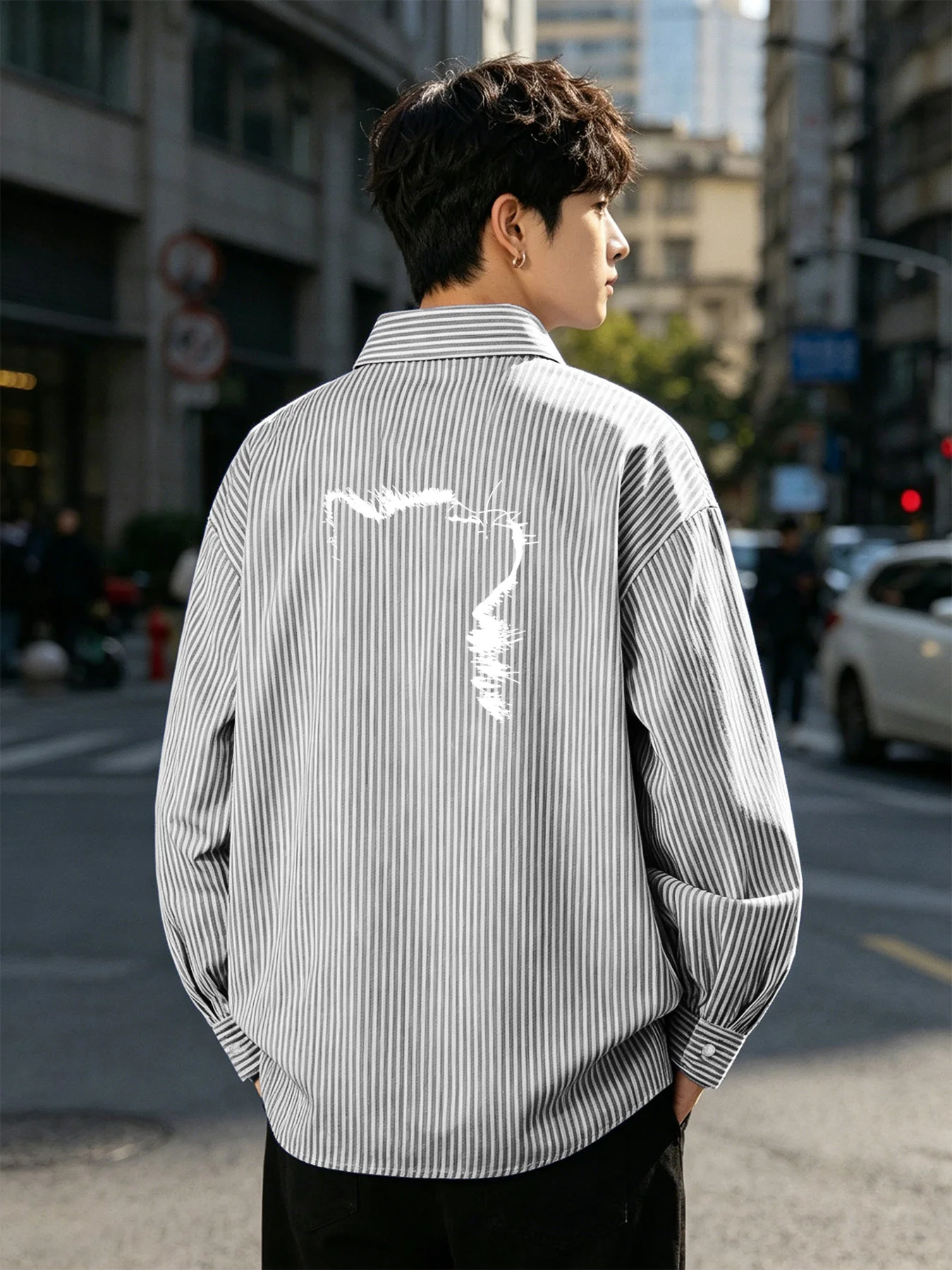 

Spring and Autumn Style Simple Trendy Men's Long-Sleeve Casual Shirt with Small Cat Back Pattern