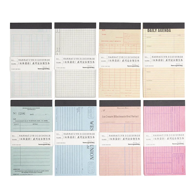 50Pcs Memo Note Book Narrative Chapter Paper bills Material Collage Handbook Message Background DIY Backing Writing