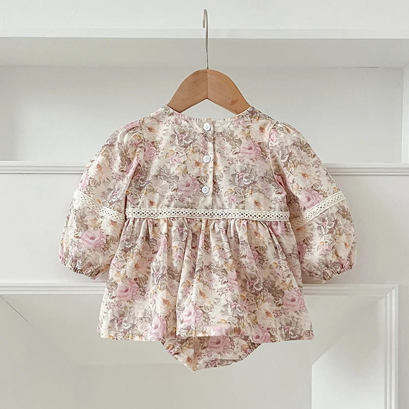 2024 Infant Jumpsuit Autumn Baby Jumpsuit Flower Baby Girl Long Sleeve Bodysuit Dress Newborn Cotton Toddler Comfortable Clothes