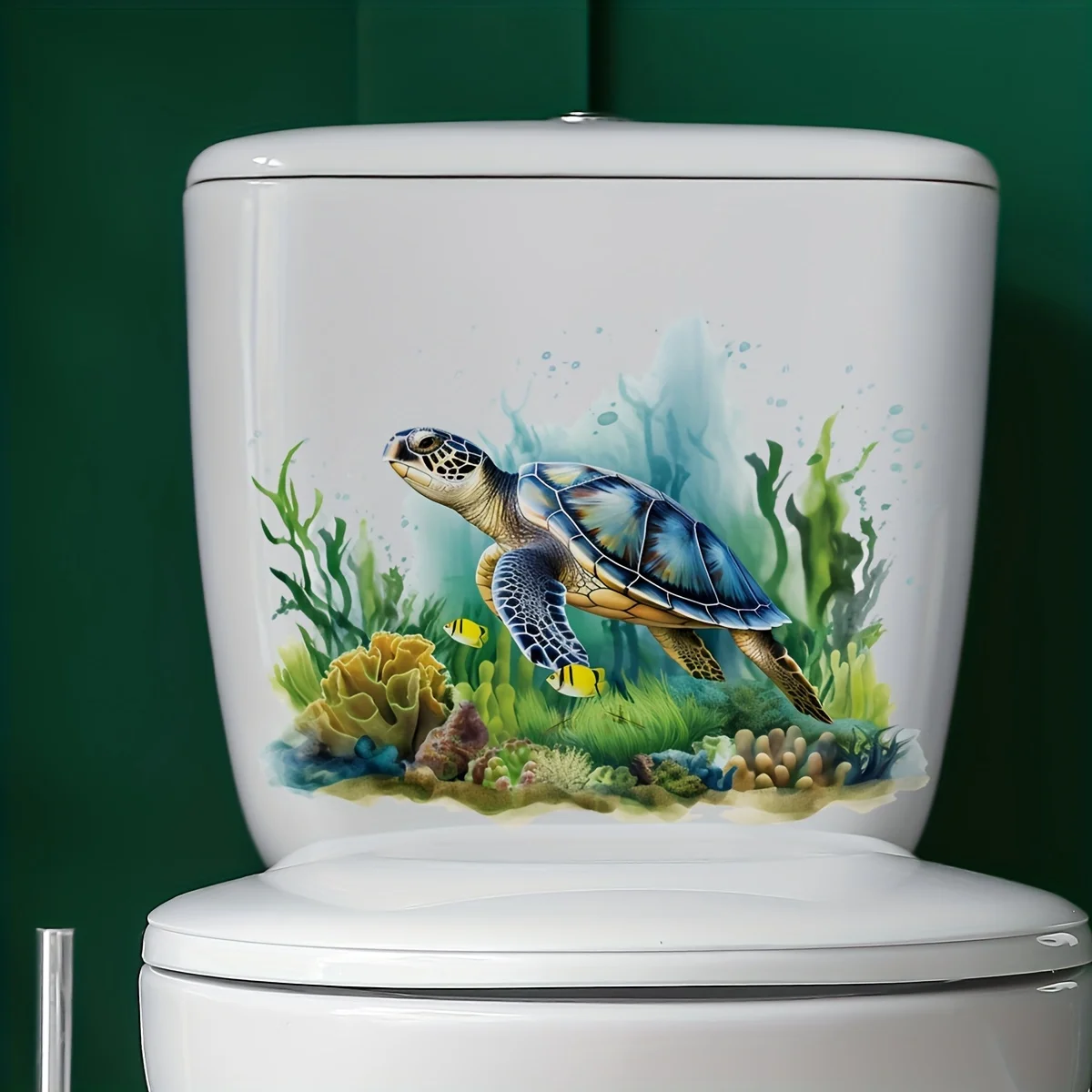 1 PC turtle water grass self-adhesive toilet sticker, bathroom wall decoration, movable sticker for toilet renovation, wall stic