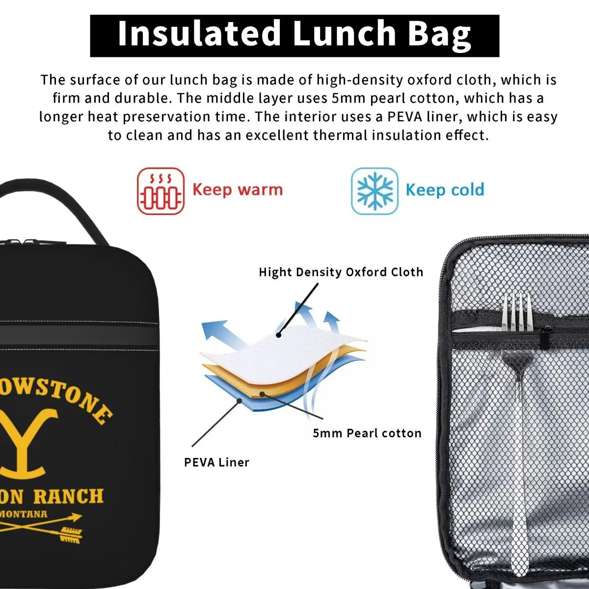 Yellowstone Dutton Ranch Insulated Lunch Bag for Work School Portable Cooler Thermal Lunch Box Women Kids