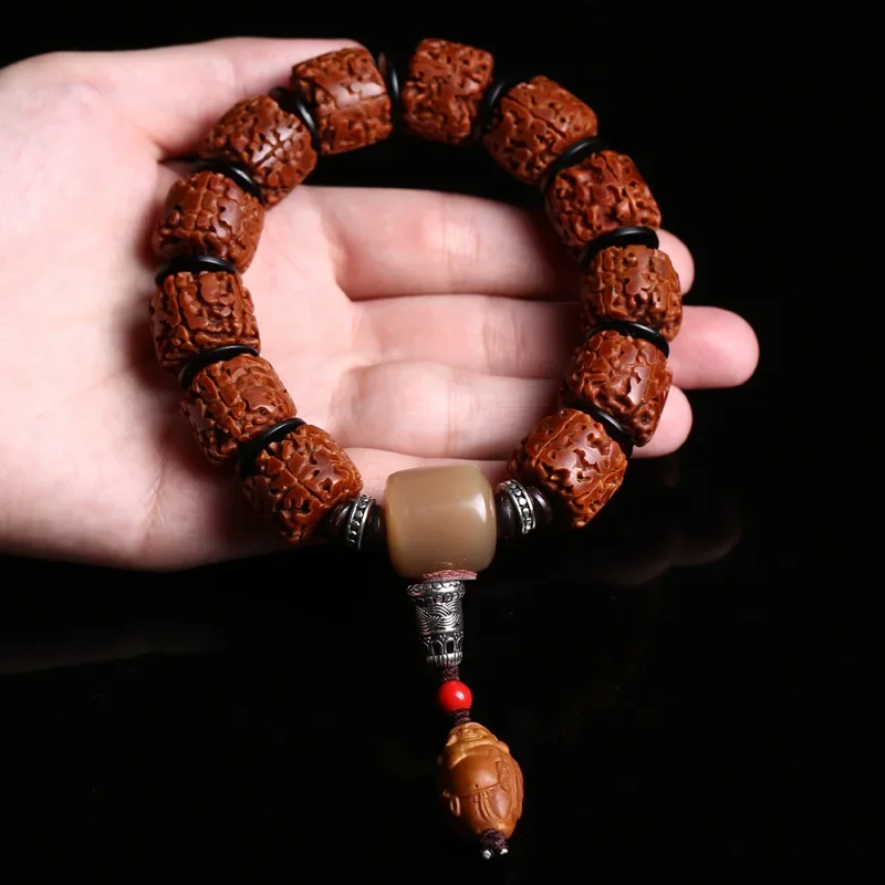 UMQ نيبال بلا أسنان كبيرة Rudraksha الخرز سوار بوذا الخرز خمسة وجوه الرجال والنساء التبتية الأحمر الجلود كينغ كونغ الحرف