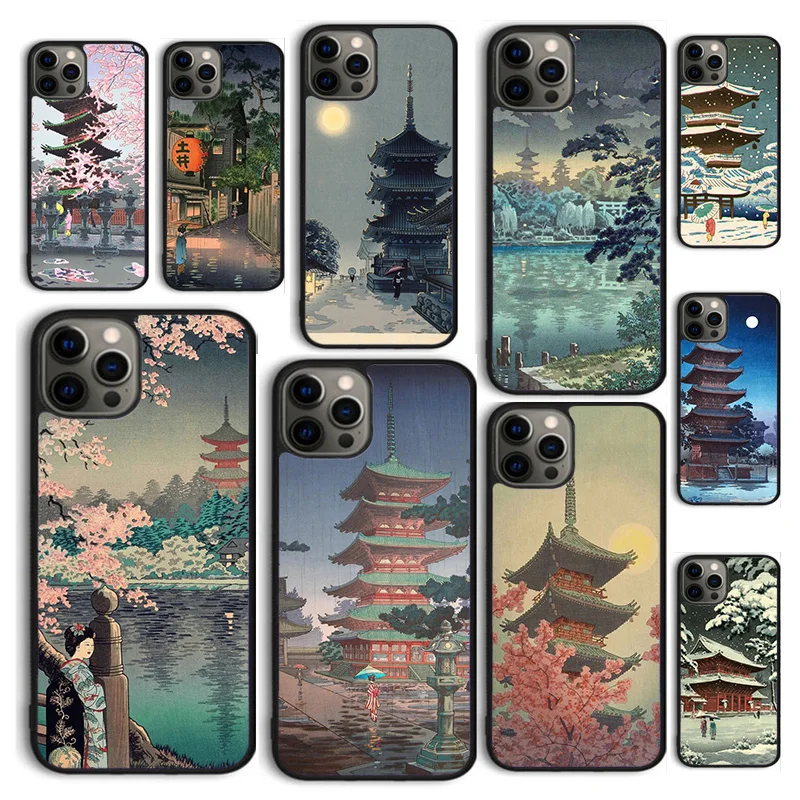 Autumu Ukiyo-e Japanese style Art painting Phone Case for iPhone 16 15 12 mini 11 13 14 Pro Max SE2020 Apple 6 7 8 Plus Coque