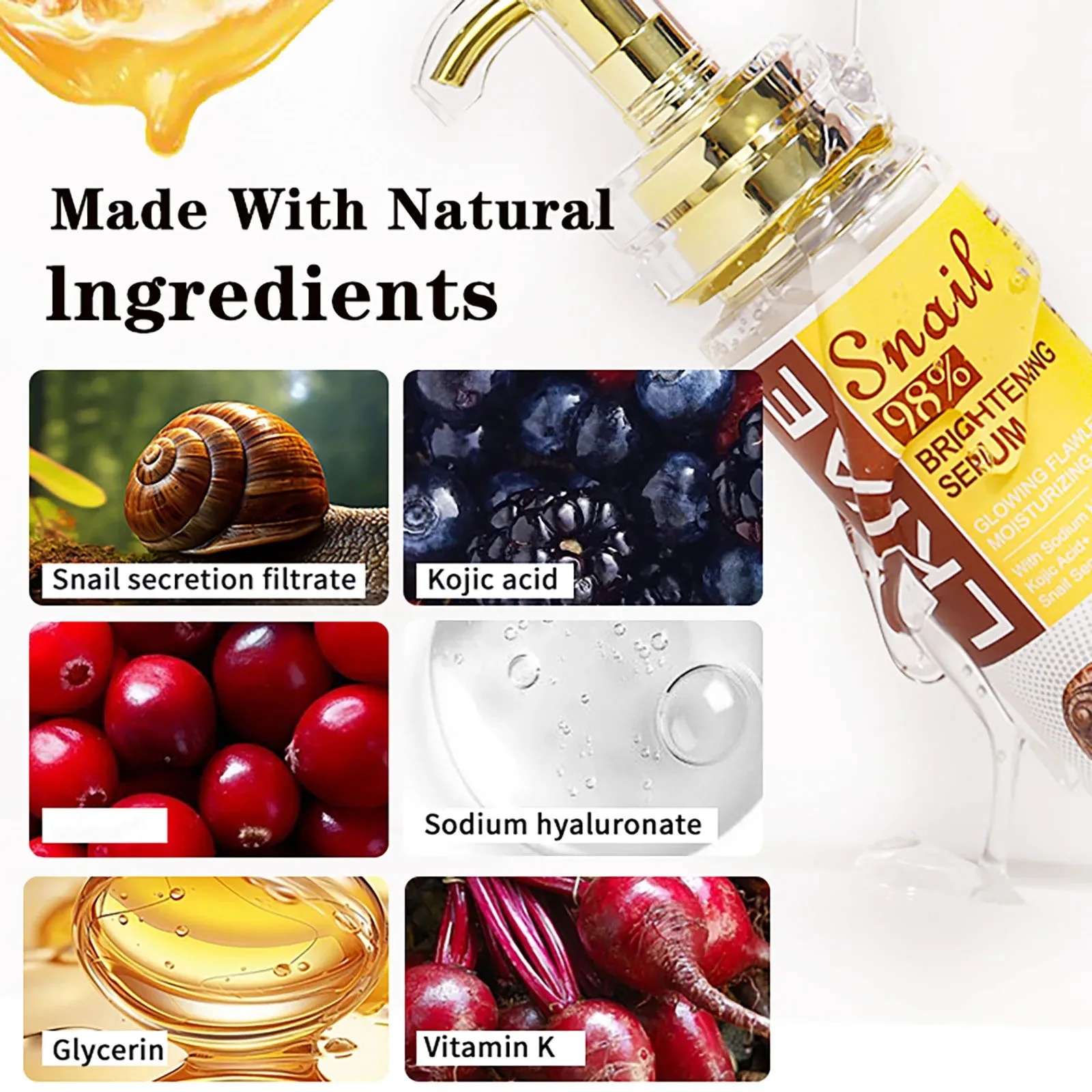 Afbeelding 4: AILKE Slak Extract Whitening Serum, Hydraterend, Verminder donkere vlekken, Rimpel, Egale huidskleur, Lightening Essence voor gezicht, lichaam