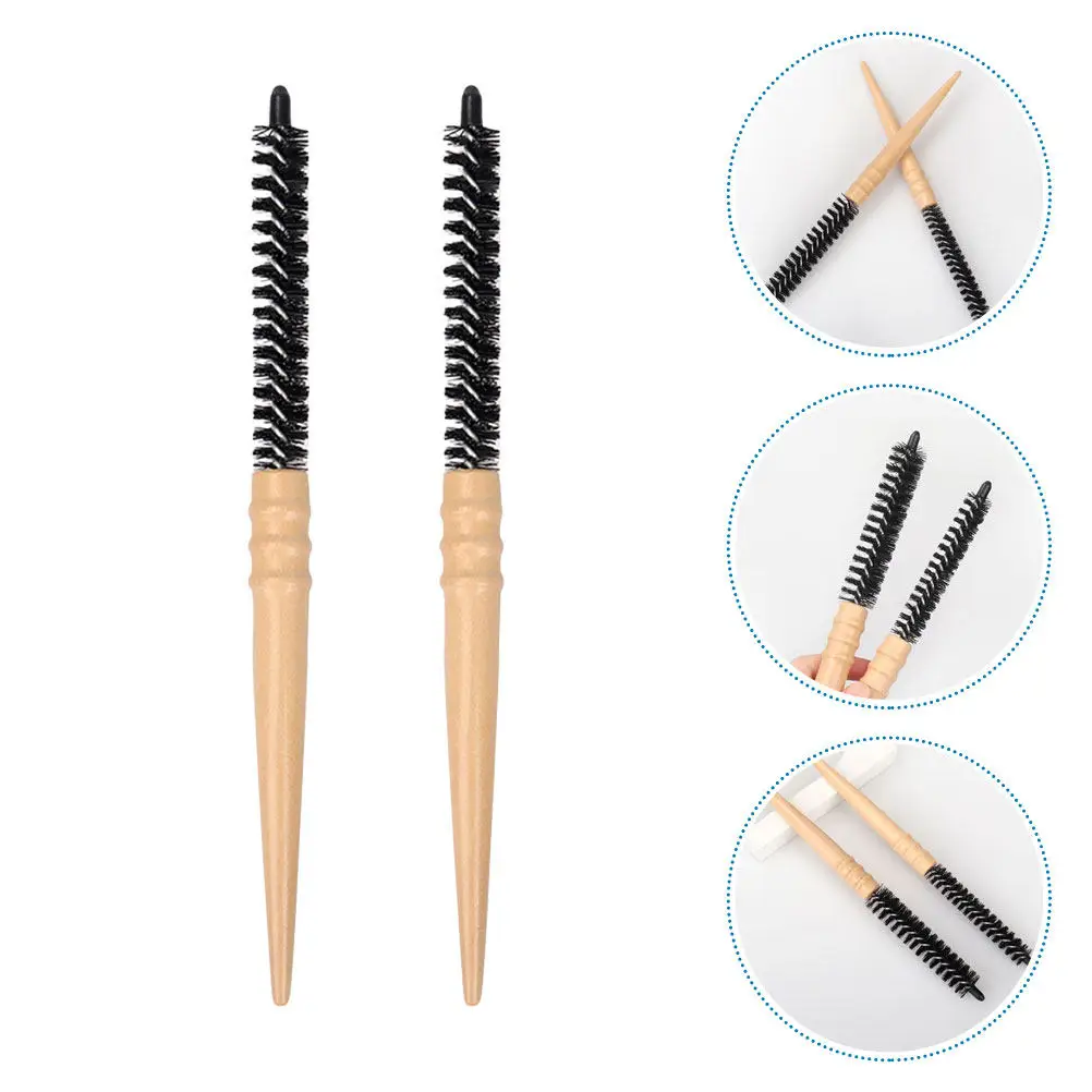 

2Pcs Roll Hair Curling Brush Wooden Handle Small Round Hairbrush Anti-Static Blow Dry Styling Comb for Women Men Healthy Hair