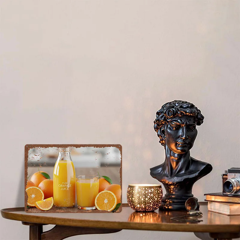 Fresh Orange Juice Still Life Metal Poster Customized Wall Art Retro Vintage Tinplate Signs for Man Cave Decoration Living Room