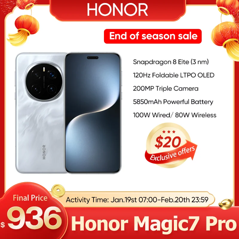 Original New Arrival HONOR Magic7 Pro Global Version 5G Smartphone Snapdragon 8 Elite 6.8''120Hz Display 100W Fast Charger IP69