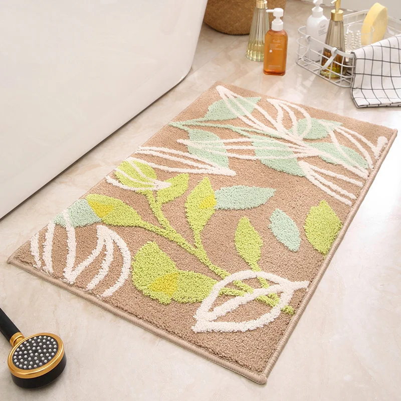 VIKAMA Botanical Leaf Bath Mat, Nature Tree Branch Leaf Pattern Soft Absorbent Non‑Slip Bathroom Rug Entryway Home Decor