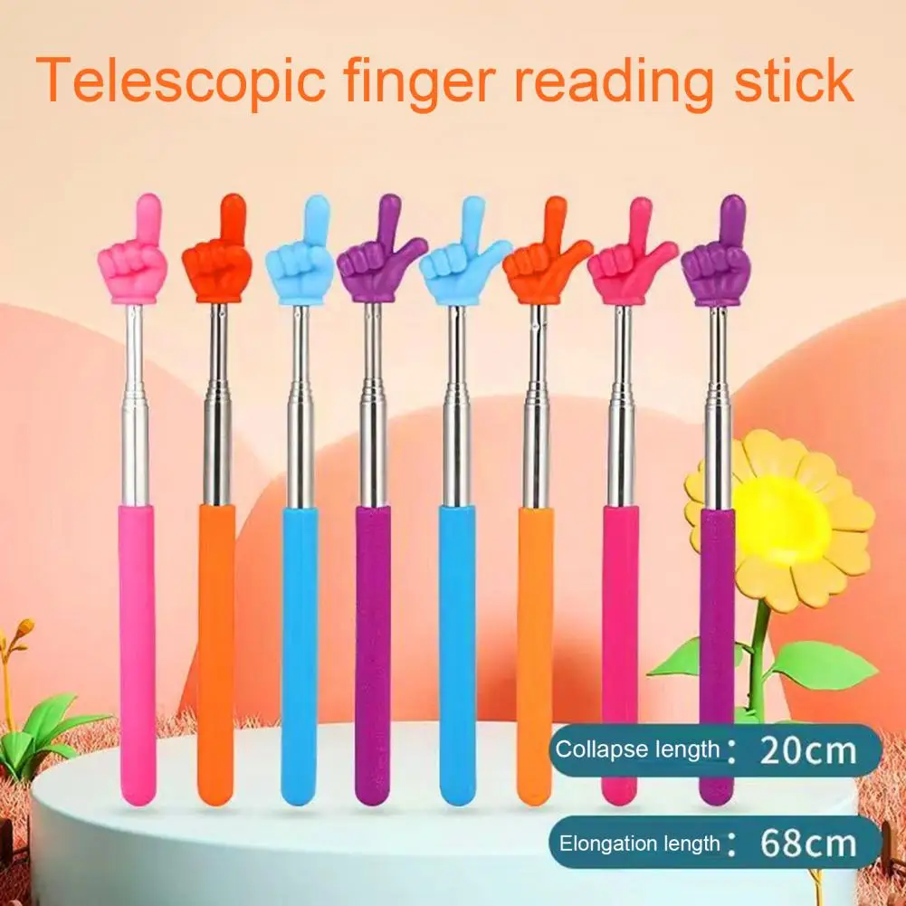 Finger Reading Stick Retractable Stainless Steel Teaching Stick Whiteboard Pointer Handheld Presenter Telescopic Rod