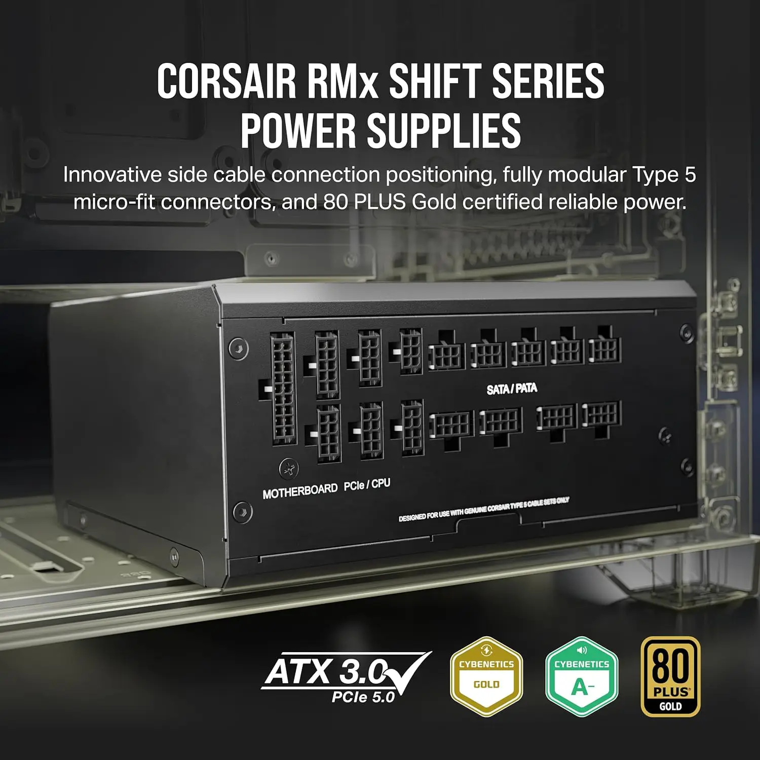 Corsair RM1200x Shift Fully Modular ATX Power Supply-Modular Side Interface ATX 3.0 & PCIe 5.0 Compliant-Zero RPM Fan Mode Black