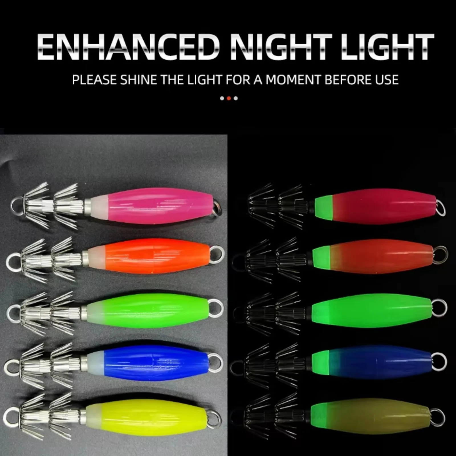 

Glow Squid Jig Lure, Luminous Squid Hook with Metal Connecting Ring, Durable Saltwater Octopus Cuttlefish Fishing Tackle