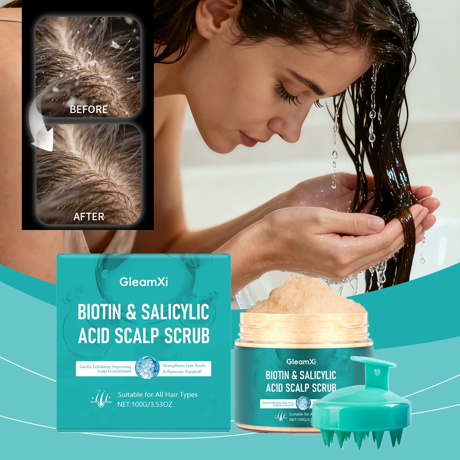 Exfoliante orgánico para el cuero cabelludo con extracto de plantas, cepillo de masaje para limpieza profunda, refrescante, Control de aceite, crema limpiadora del cuero cabelludo, champú para el cabello