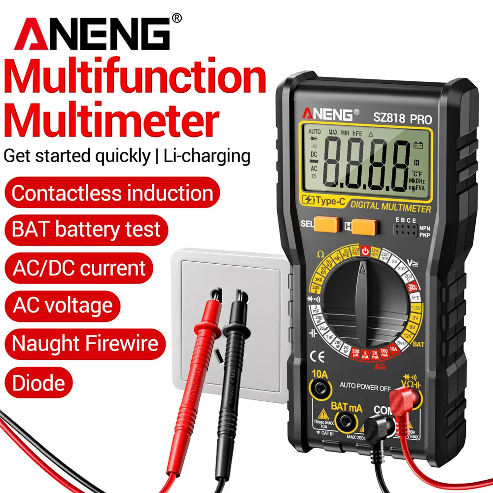 Digital Multimeter Tester SZ818 PRO 1000V DC/750V AC/DC Voltage Current hFE Test Zero/Fire Wire Multimetro NCV Detect Tools