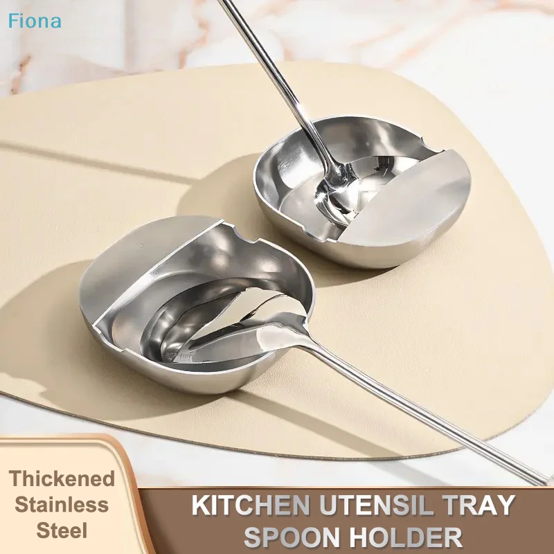 ✄Thickened Stainless Steel Spoon Holder - Kitchen Utensil Tray, Separate Compartment Spoon Rest for Cooking Utensils