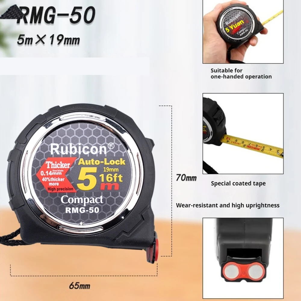 RUBICON Metric/Inch Tape Measure 5/5.5/7.5 M Long Self-Locking Head with Magnetic Measuring Tool