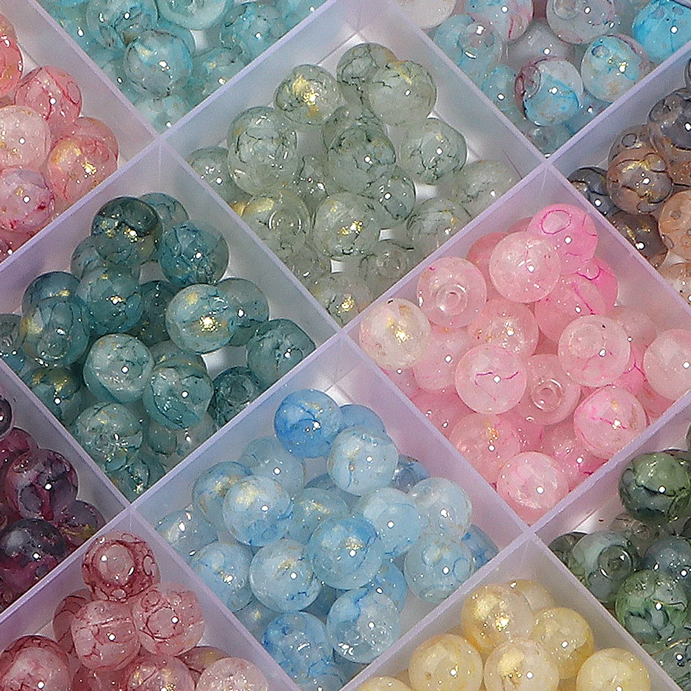 50 Stück/Lot 8mm Rissglas-Blumenperlen, farbige glänzende lose runde Zwischenperlen für DIY-Modearmbänder, Ohrringe, Anhänger, Großhandel – Detail 3