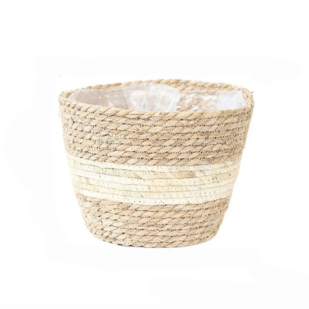 

Practical S/M/L Straw Weaving Flower Plant Pot Decorative Handmade Flowerpot Storage Baskets Leakproof Flower Basket for Home