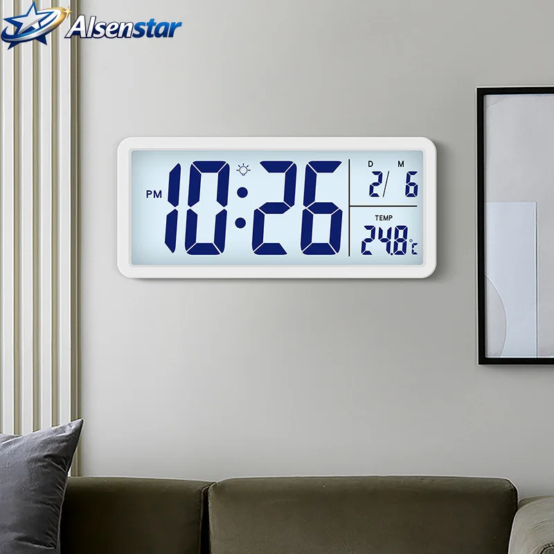 

Nordic Simple Large Screen Digital Wall Clock Mute Luminous LCD Electronic Clock with Temperature Humidity for Living Room