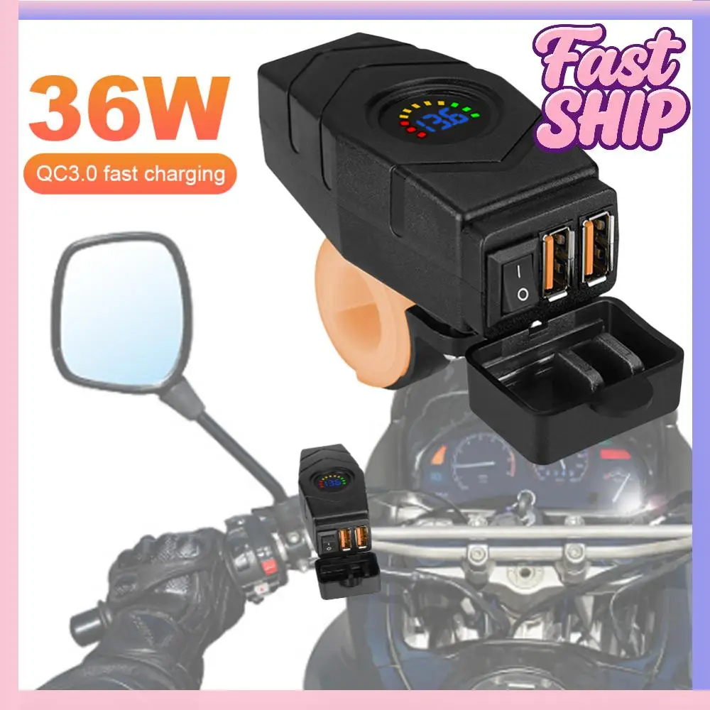 

36W Fast Charging Adapter with Switch Dual USB QC3.0 Power Adapter Socket 12V-24V E-bike Handlebar USB Charger Motor Accessories