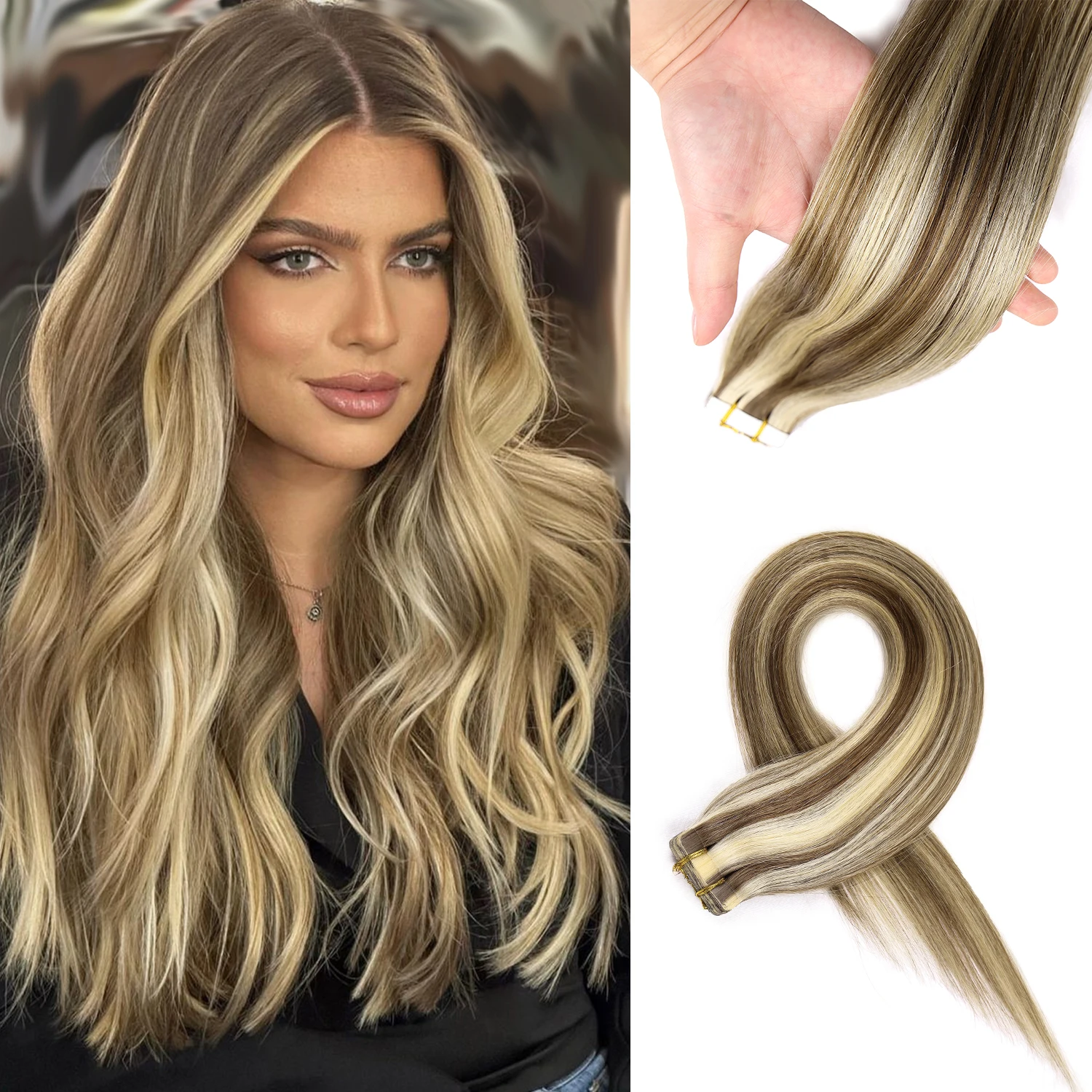 20 Pcs Real Human Hair Tape ins Extensions  Straight Double Side Tape in Hair Extensions Highlight Tape in Remy Hair Extensions