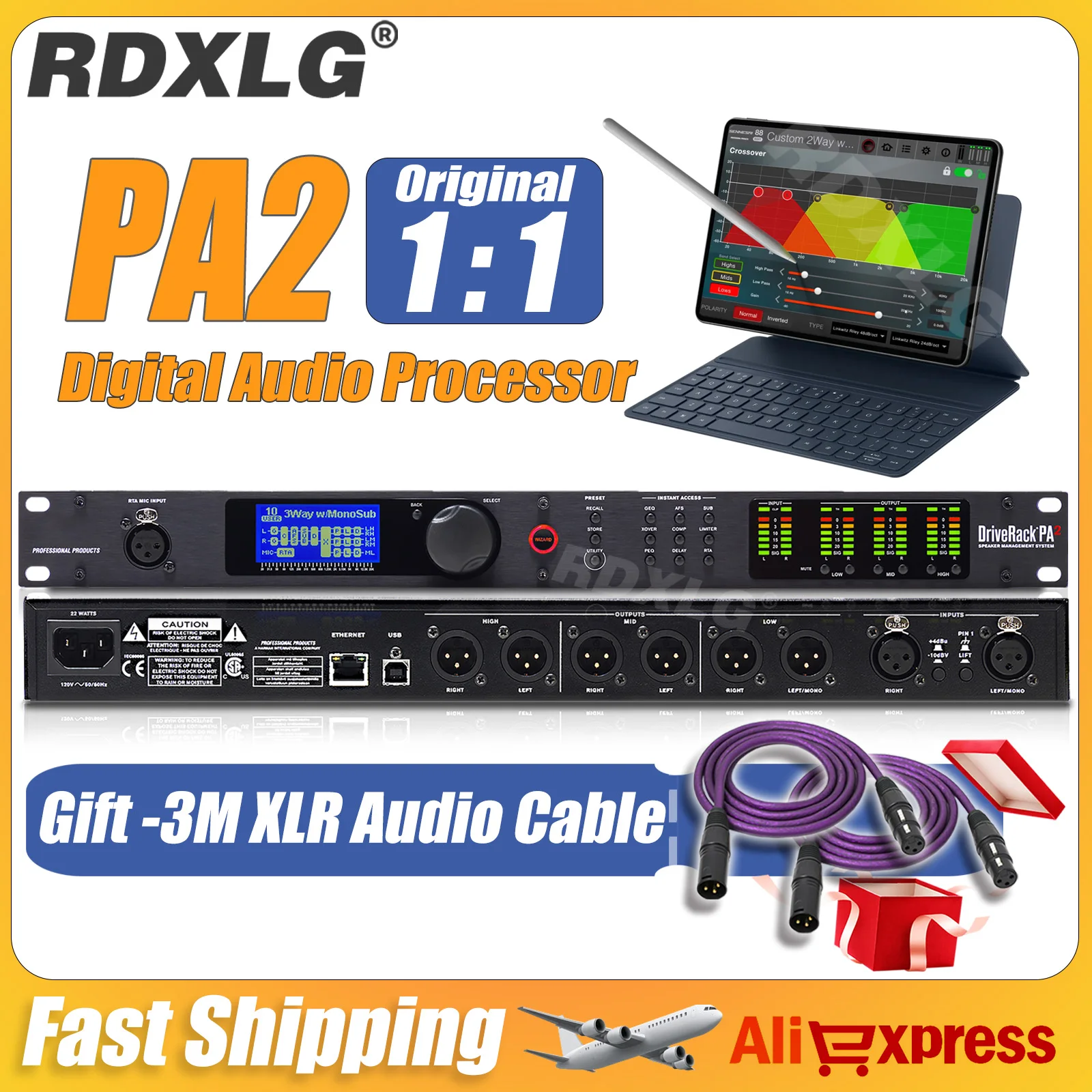 RDXLG PA2 Audio Processor of 2 Inputs and 6 Outputs, Original Software, Professional Audio Controller, Professional Speaker