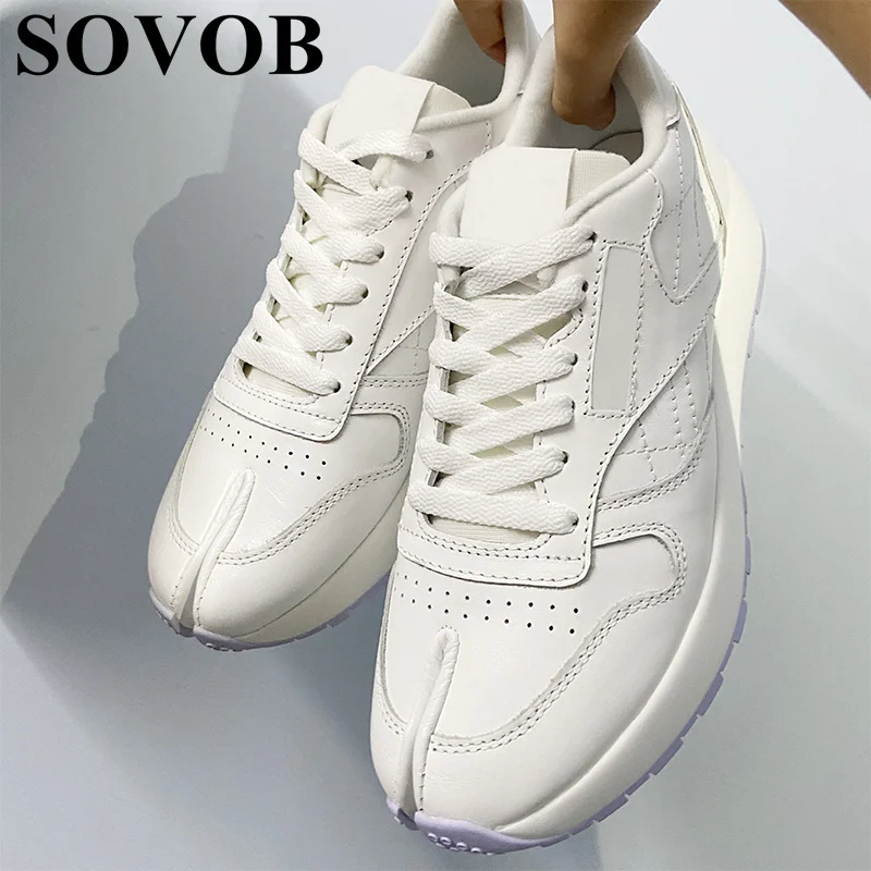 

Genuine Leather Splitting Toes Flat Shoes Thick Bottom Lace-up Casual Shoes Spring Autumn Running Shoes Sneakers Unisex