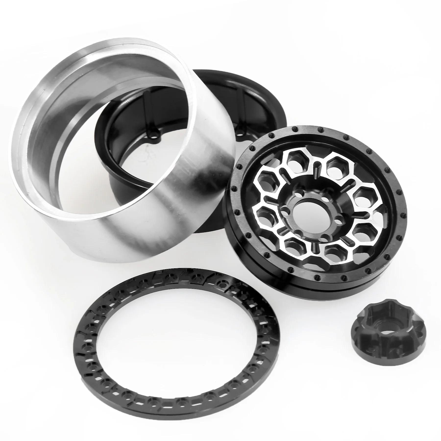 4Pcs Metal Beadlock Wheel Rim Tire Set 2.2 inch for 1/8 1/10 Scale RC Crawler Car Axial SCX10 Wraith Capra TRAXXAS TRX4 YK4082