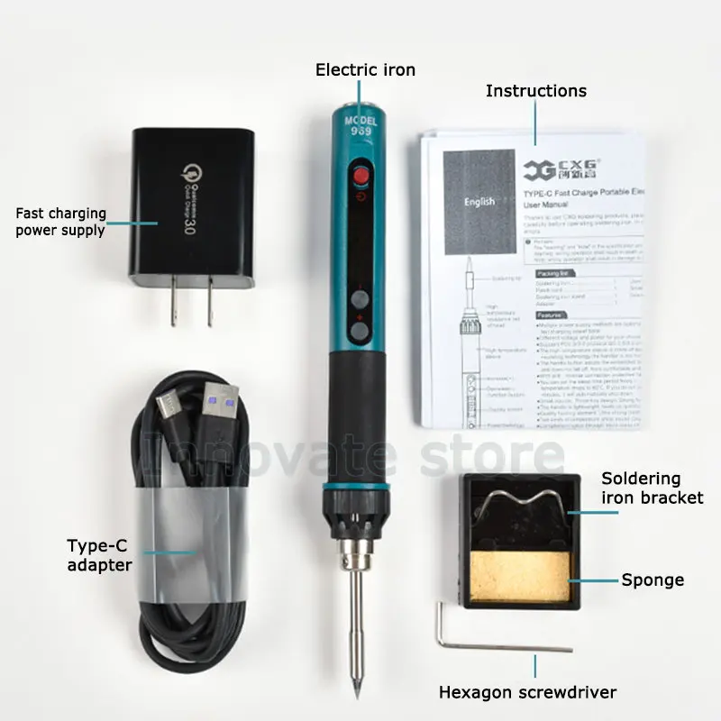 Portable Soldering Iron CXG 969 60W Intelligent Adjustable USB Quick Charge LED Mobile Mini Constant Temperature Soldering Tool