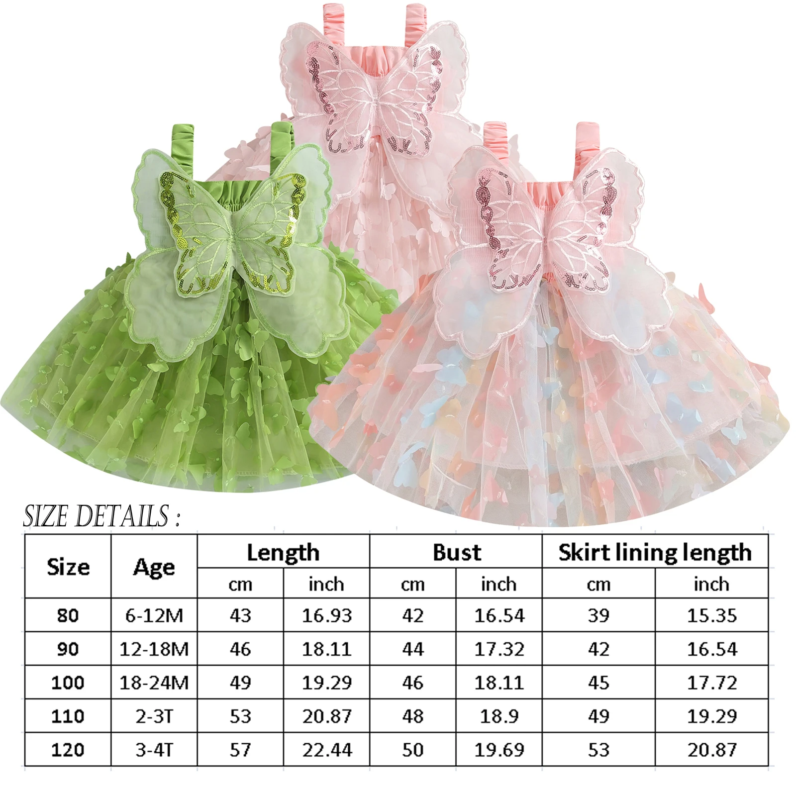 Toddler Baby Girls Dress 3D Butterfly Ruched Sleeveless Layered Cami Dress Summer Casual Clothes Princess Dress